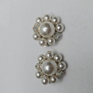 Vintage Faux Pearl Clip -On Earrings In a Silver Setting
